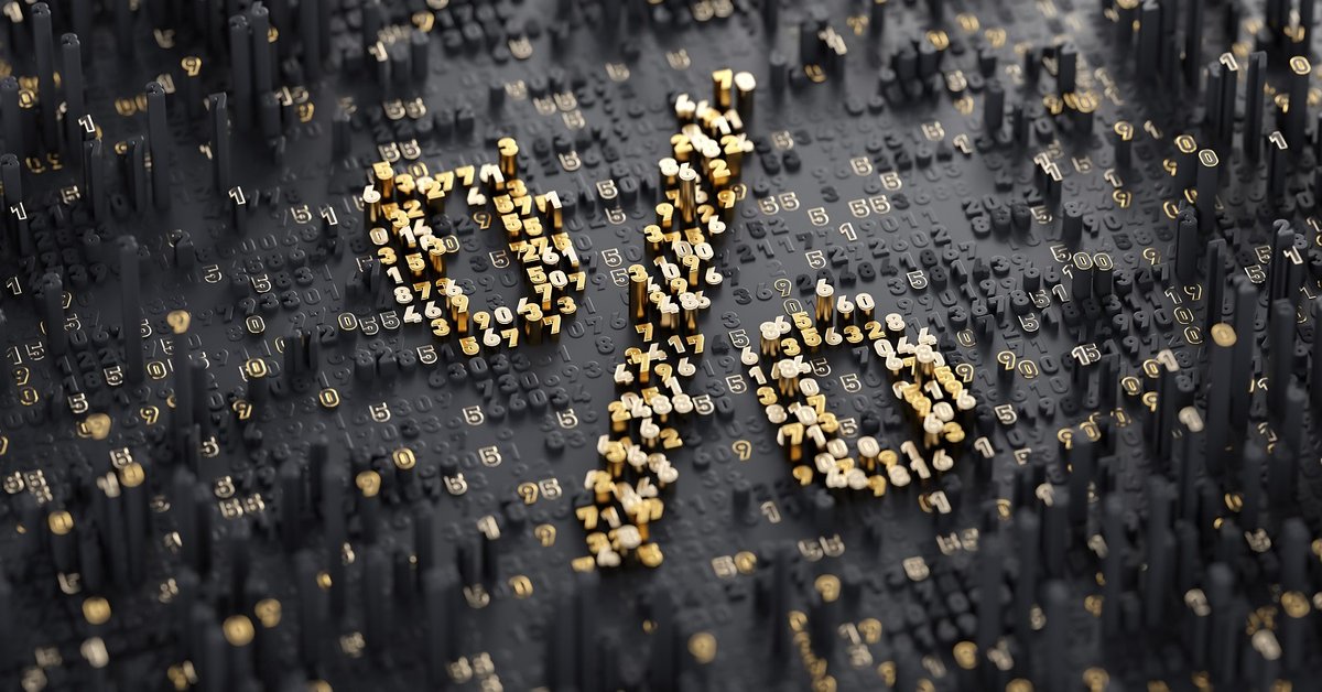 A golden percentage sign made out of numbers.