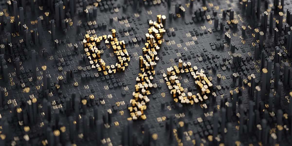A golden percentage sign made out of numbers.