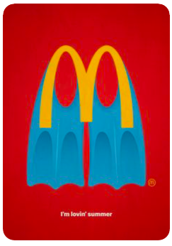 The McDonald’s golden arches incorporated into a snorkel, a pair of sandals, and swim fins.