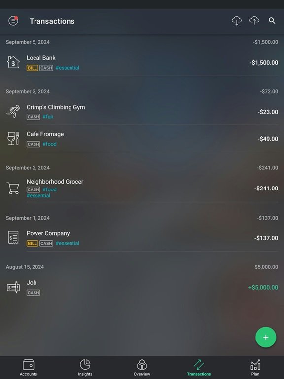 PocketGuard Transactions tab.
