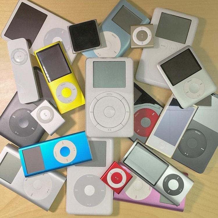 iPod design models over the years in different colors and styles.