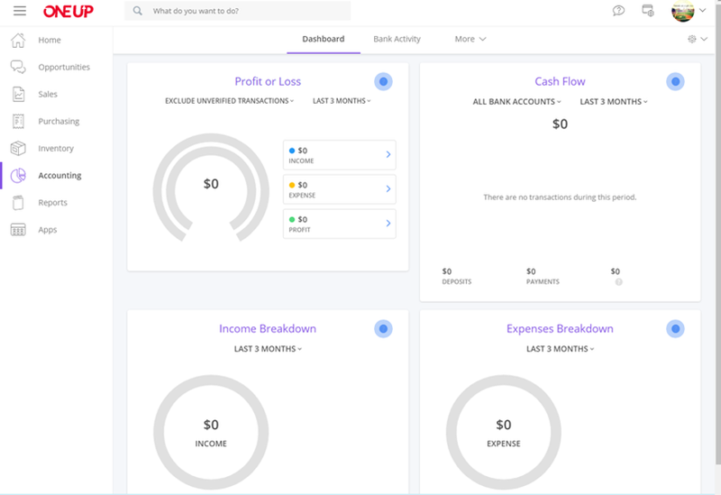 OneUp's financial dashboard for profit and loss statements.