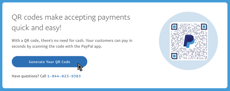 Click a button to create a PayPal QR code for payments.