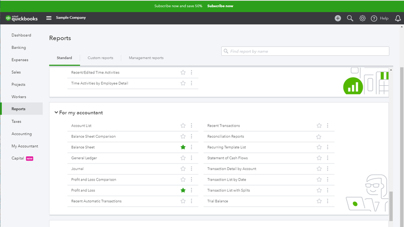 The QuickBooks Online Reports area of the software.