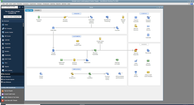 QuickBooks Pro interface showing a workflow of different connected accounts and entries.