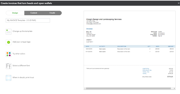 custom invoices quickbooks