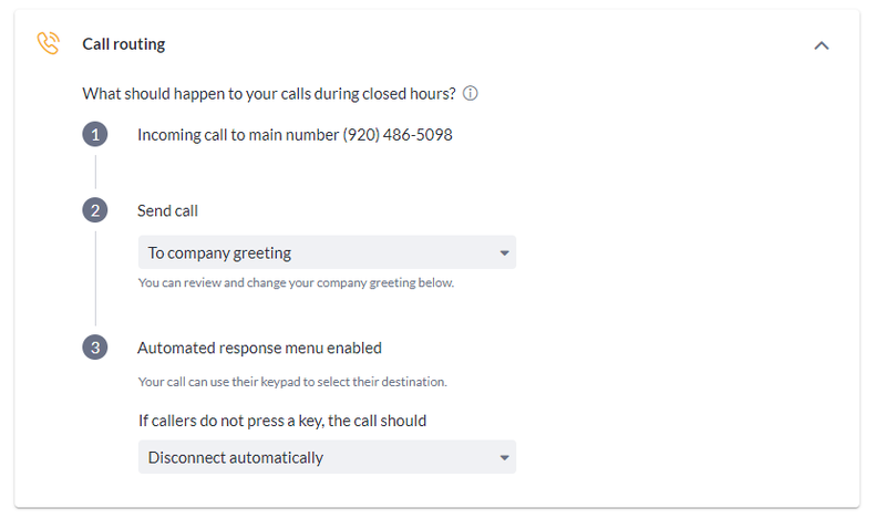 RingCentral’s call routing features and automated response menu enabling.