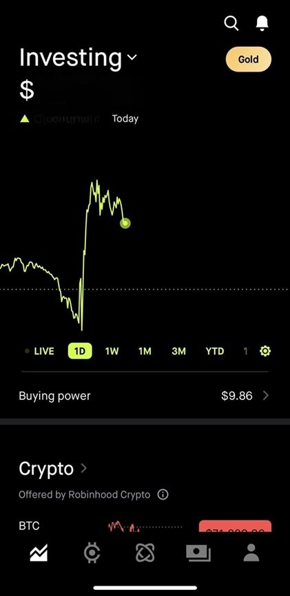 Screenshot of performance graph in the Robinhood app.
