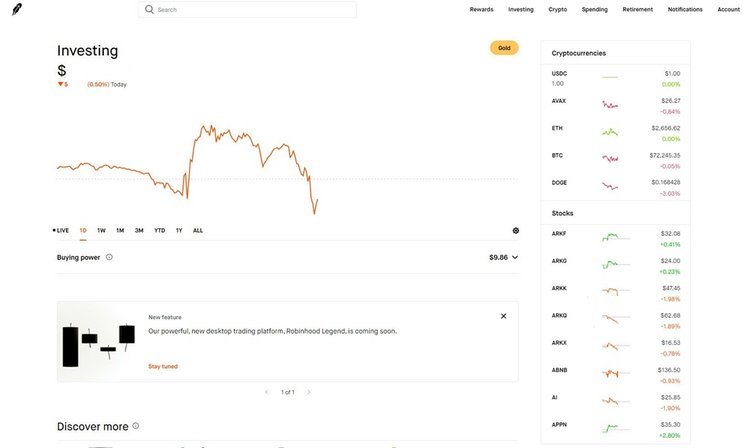 Screenshot of Robinhood desktop view