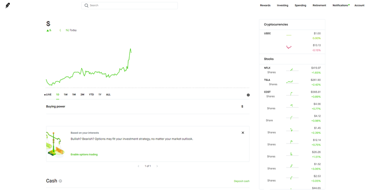 A screenshot of the Robinhood desktop platform.