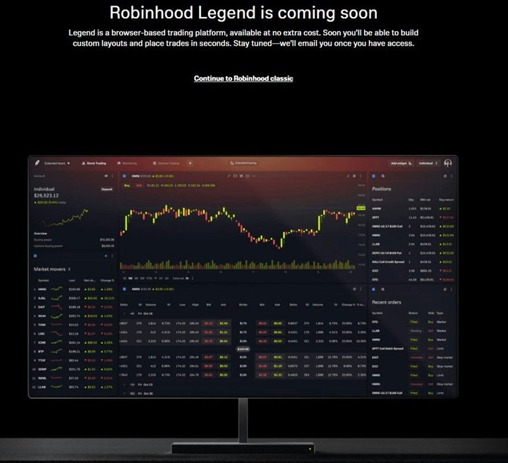 Screenshot of Robinhood Legend coming soon