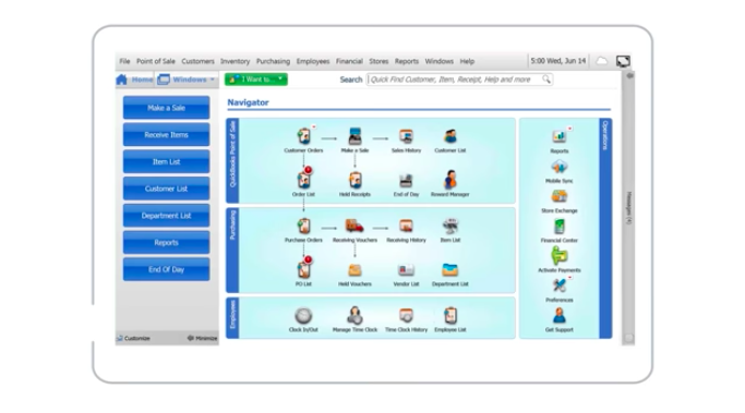 A screenshot of Quickbooks POS' main dashboard to start using the POS software.