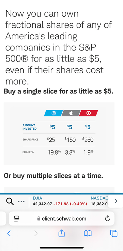 Schwab trading fractional shares screenshot
