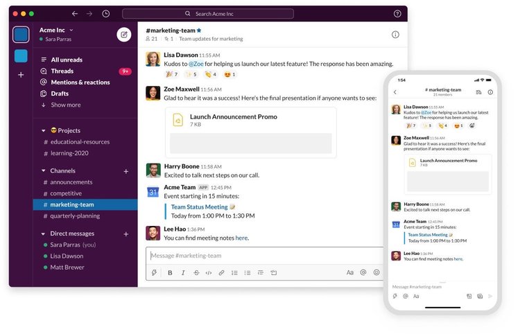 A screenshot of a Slack workspace with the navigation bar on the left-hand side.