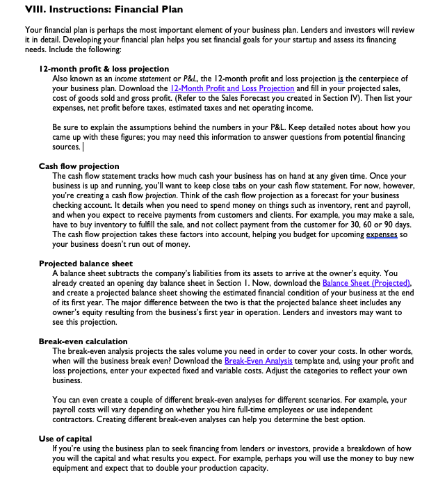 The financial plan section of a business plan.