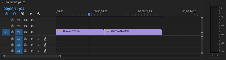 The Timeline panel within Adobe Premiere Pro video editing software.