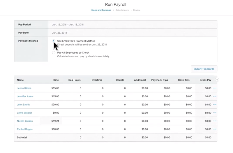 Screenshot of the Run Payroll feature to enter or modify payroll hours.