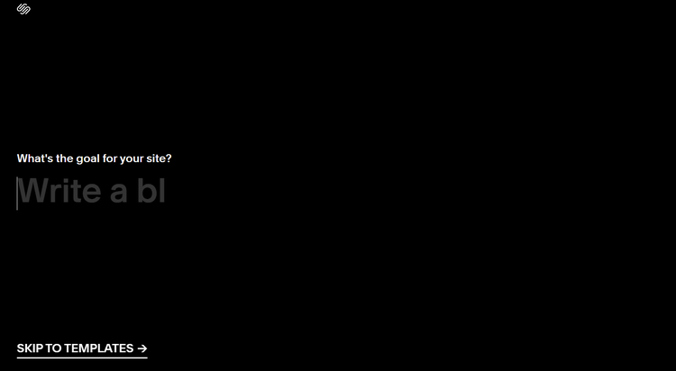 Squarespace requesting you to input goals for your website.
