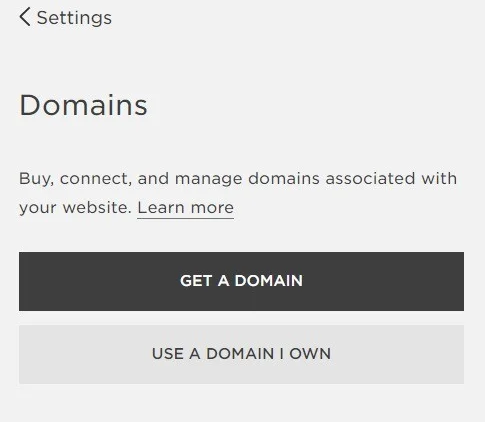 Squarespace prompt to buy a domain or connect one you already own.