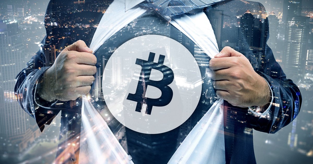 Bussinessman revealing Bitcoin symbol beneath suit