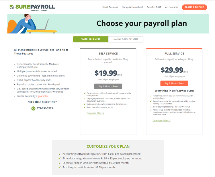 A comparison of SurePayroll’s two pricing plans.