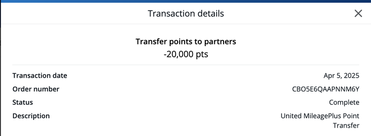Chase Ultimate Rewards screen showing points transferred to partners