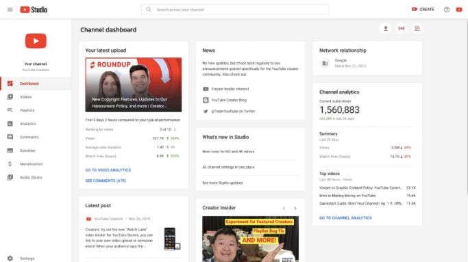The YouTube Analytics dashboard.