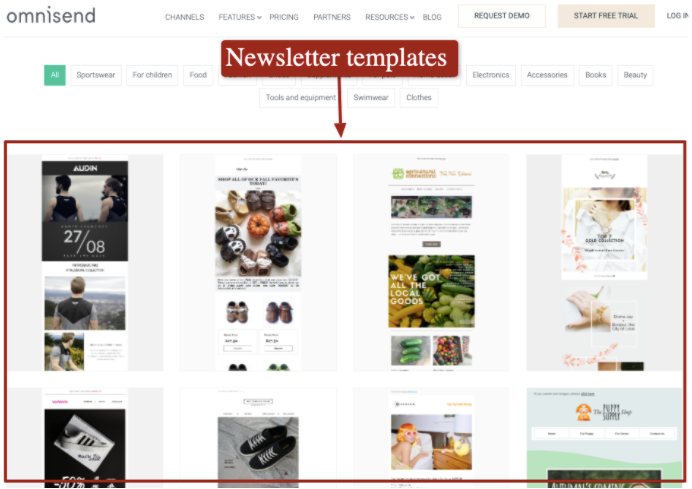 Omnisend newsletter templates.