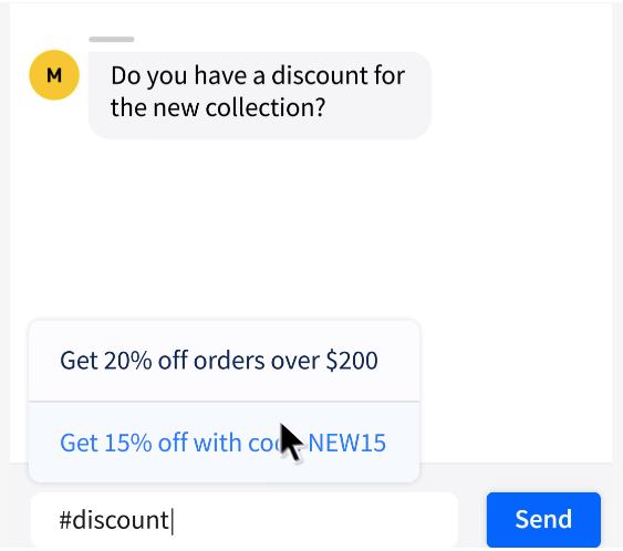 The screenshot shows common responses to discount inquiries.