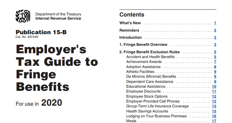 Cover of IRS Publication 15-B, Employer's Tax Guide to Fringe Benefits.