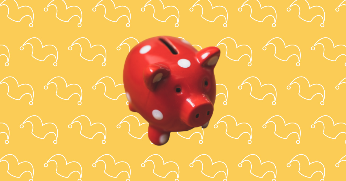 A red piggy bank against a yellow background