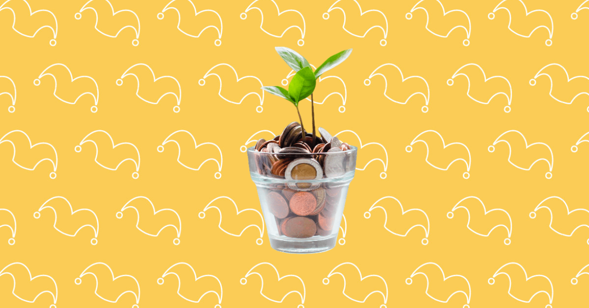 A pot of change with a plant growing out of it