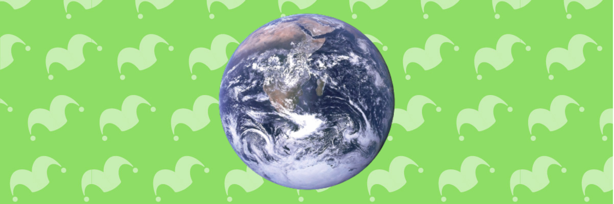 A cutout of the Earth against a green background.