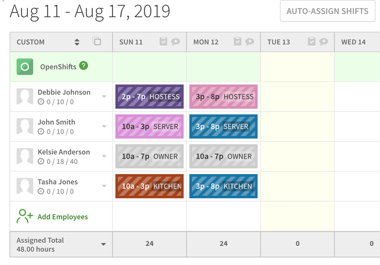 When I Work schedule in calendar view showing all employee shifts