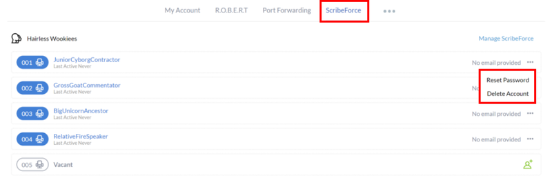 The ScribeForce dashboard allows you to manage user accounts.