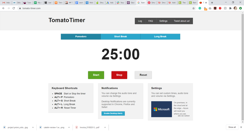 A screenshot of a Pomodoro timer.