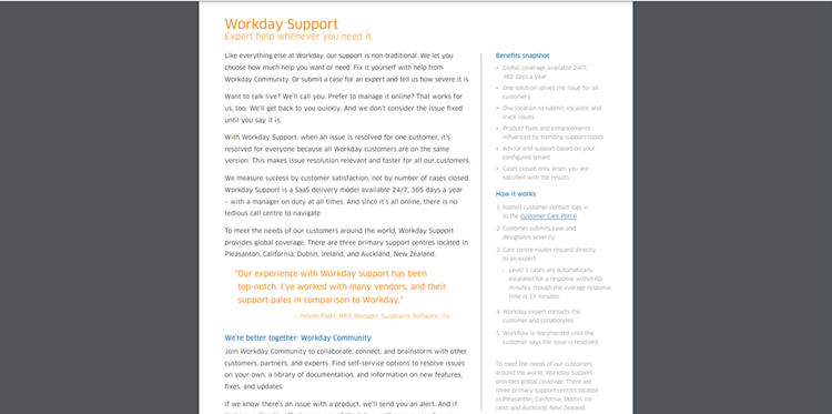 Workday support page showing instructions to get help when needed.