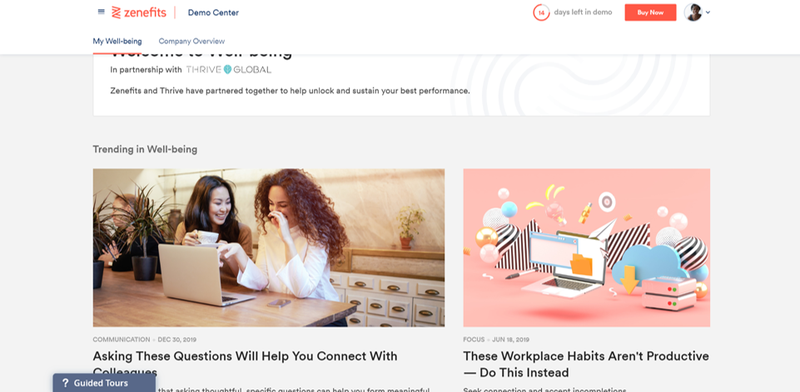 Zenefits well-being center with articles focused on employee corporate health.