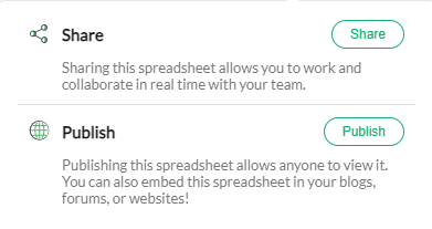 Share options in Zoho Sheet.