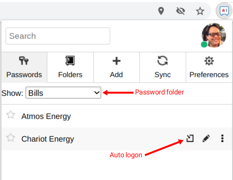 The Chrome browser extension has complete password management functionality.