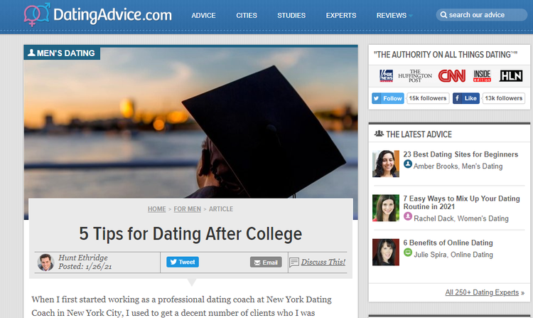 Le site Web de marketing d'affiliation Dating Advice.