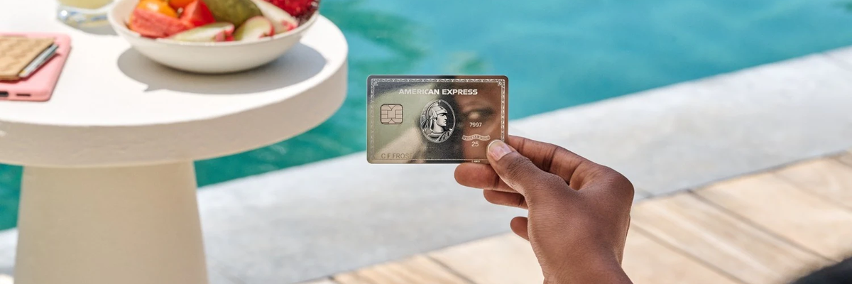 Amex Platinum mirror card design by pool.