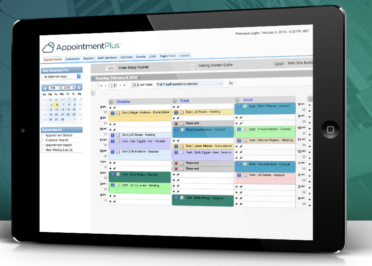 A screenshot of AppointmentPlus as seen in scheduler view.