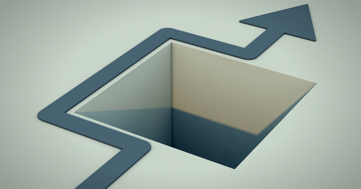 arrow approaching a hole in the ground, going around, and continuing on
