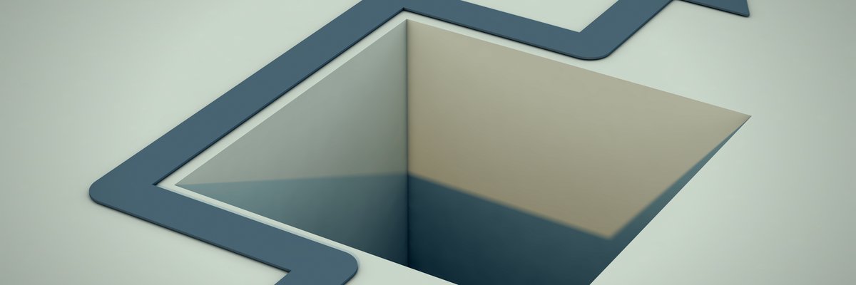 arrow approaching a hole in the ground, going around, and continuing on