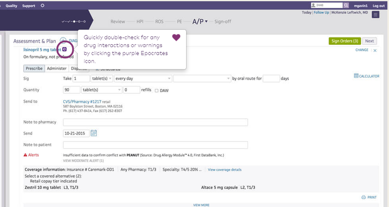 The drug interaction check feature on athenaOne.