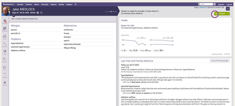 The athenaOne patient summary screen.