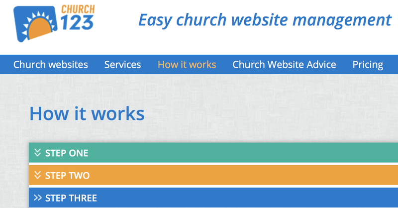 Church123's three steps to creating a website for churches.