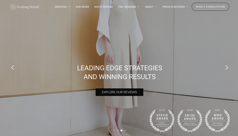 The Scaling Retail homepage showing the awards won by the agency.