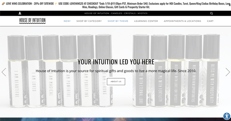 The House of Intuition’s above-the-fold hero image and business information.